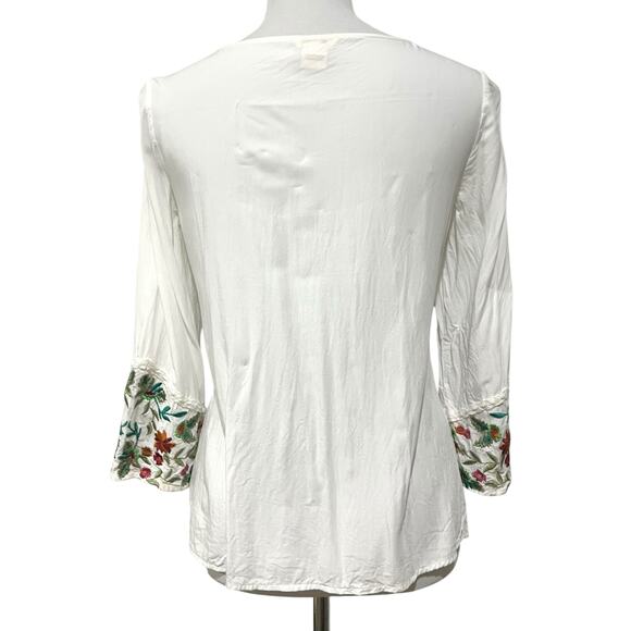 Sundance White Embroidered Top Floral Long Sleeve Peasant Boho Tunic Women’s XS - Picture 10 of 11